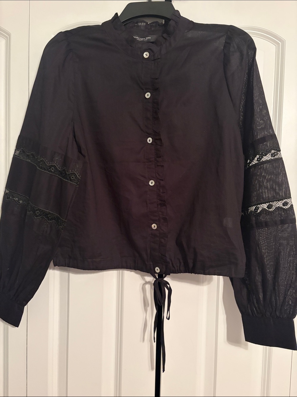 Marc New York Black Lace-Trim Button Blouse